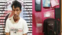 Seorang petani yang menyambi sebagai bandar narkoba berinisial AS (35), saat dibekuk polisi